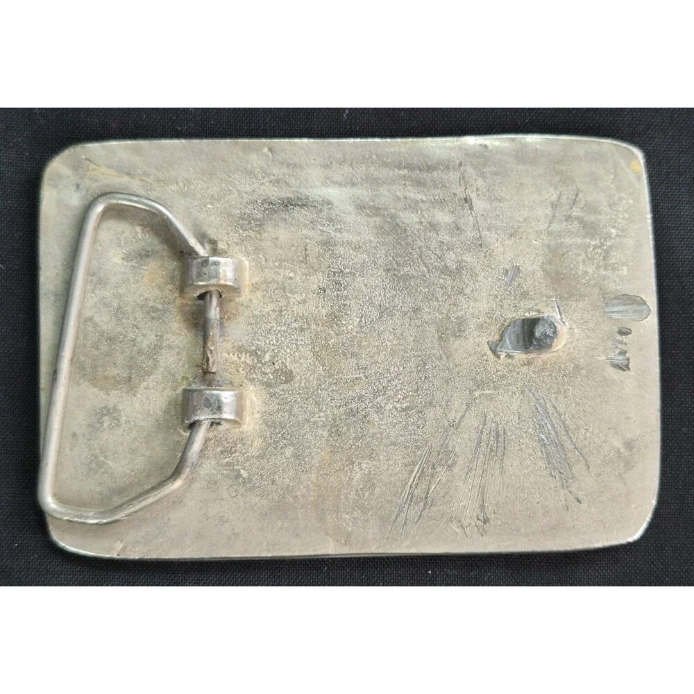 Vtg Rare Mid Century Native American Chief Belt Buckle Silver Toned Turquoise